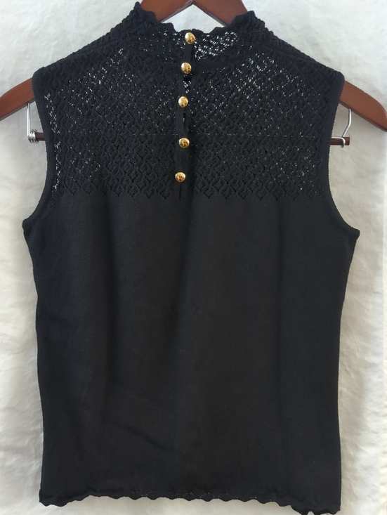 St. John Collection Tops - St. John Collection Black Santana Knit Sleeveless Crochet Shell Top Gold Buttons